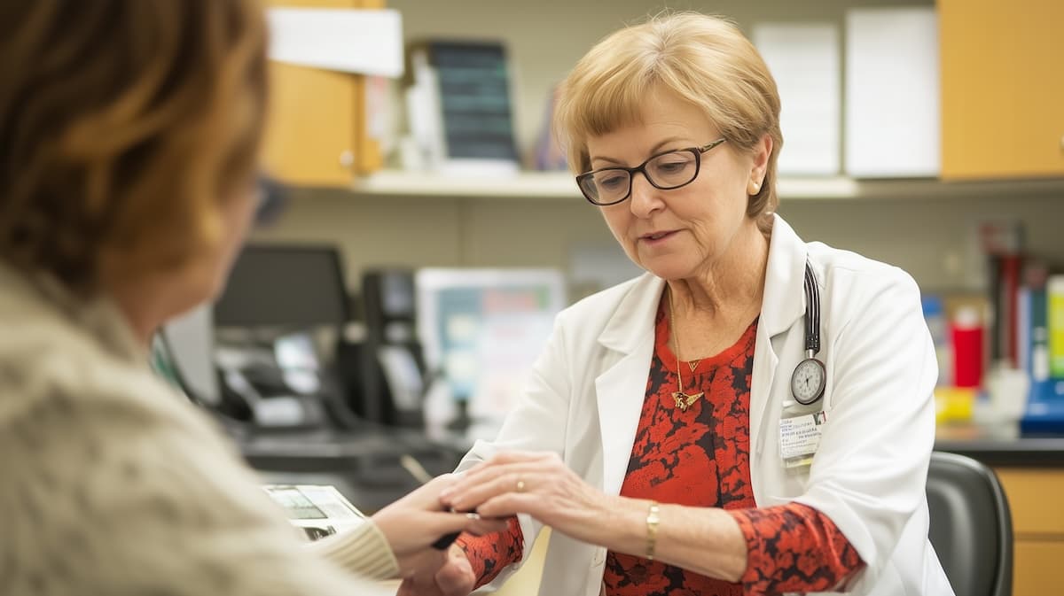 Femme qui analyse sa tension artérielle chez le médecin