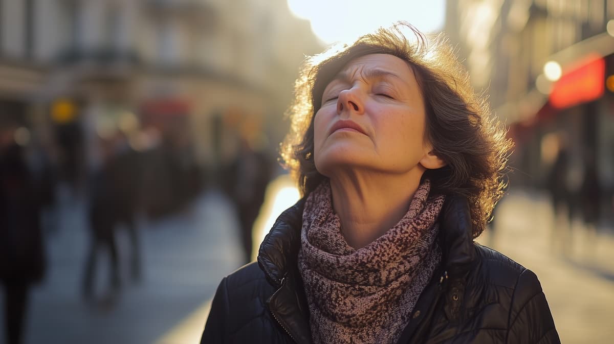 Femme qui a un torticolis dans la rue